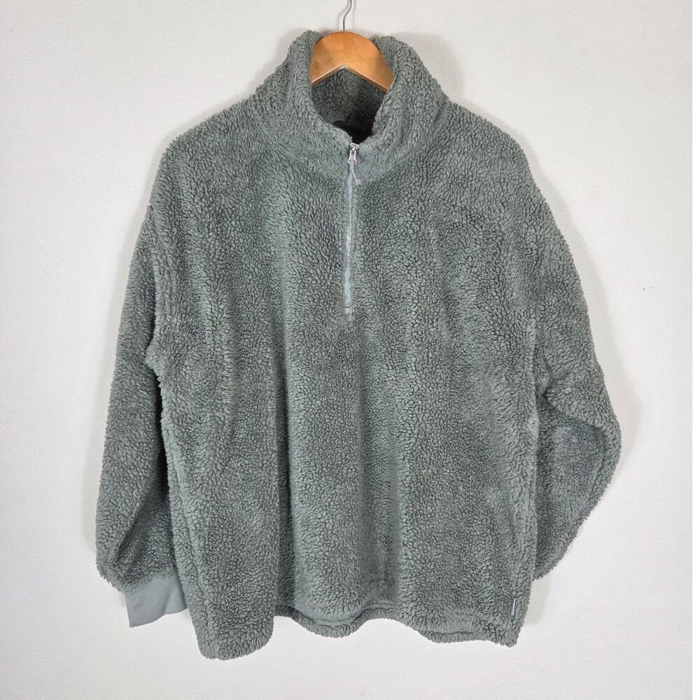 Eddie Bauer Woman's Green 1/4 Zip Sherpa Fleece Pullover Size XL